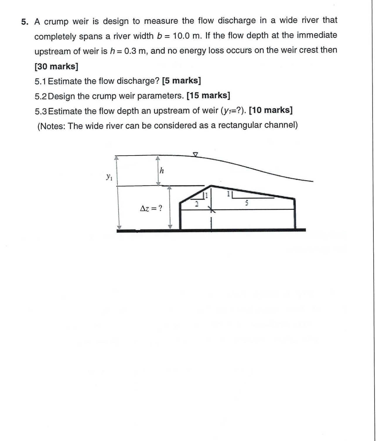 A crump weir is design to measure the flow