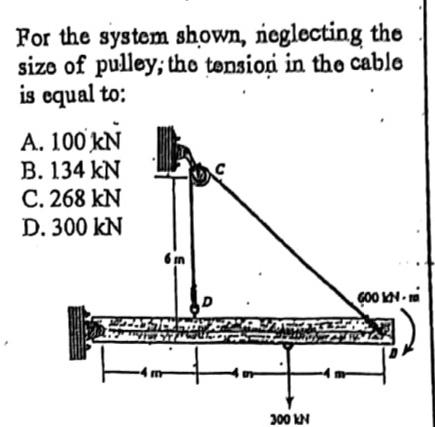 For the system shown, reglecting the size of