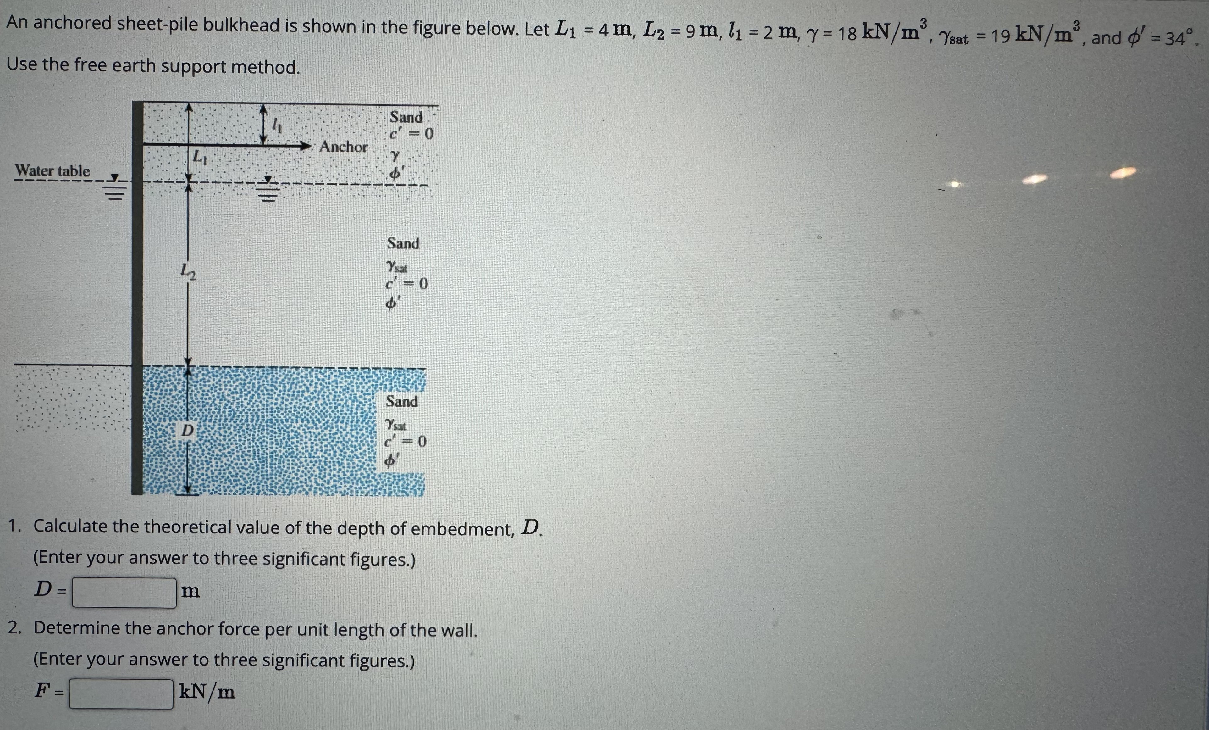 An anchored sheet - pile bulkhead is shown in the