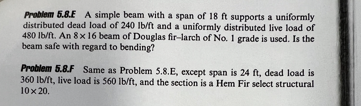 Problem 5 . 8 . E A simple beam with a span of 1