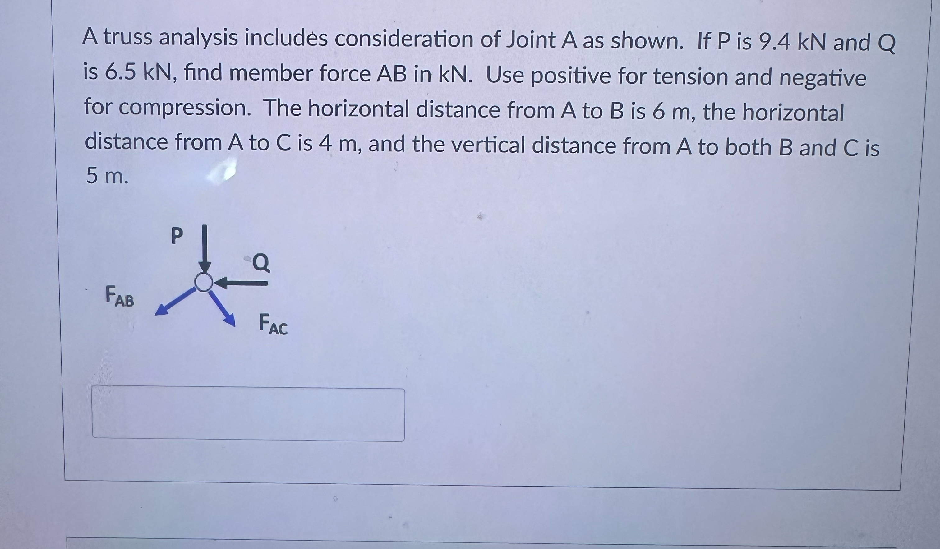 A truss analysis includes consideration of Joint