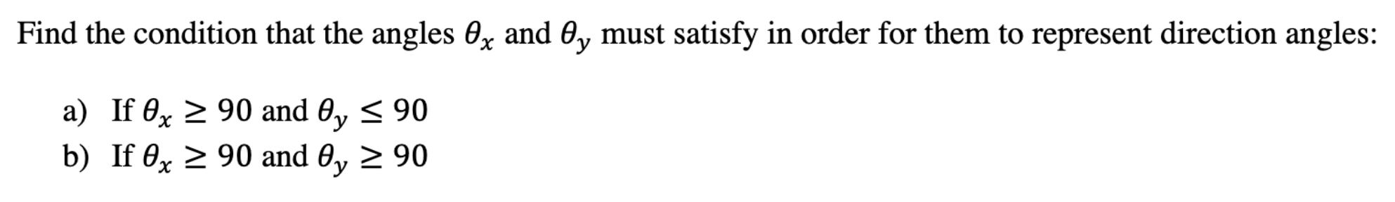 Find the condition that the angles x and y must