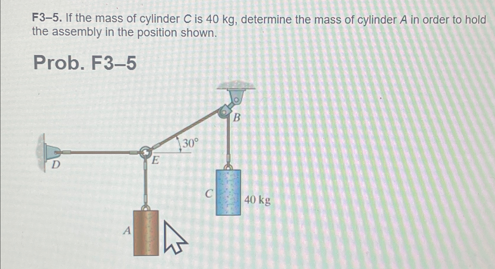 F 3 - 5 . If the mass of cylinder C is 4 0 k g ,