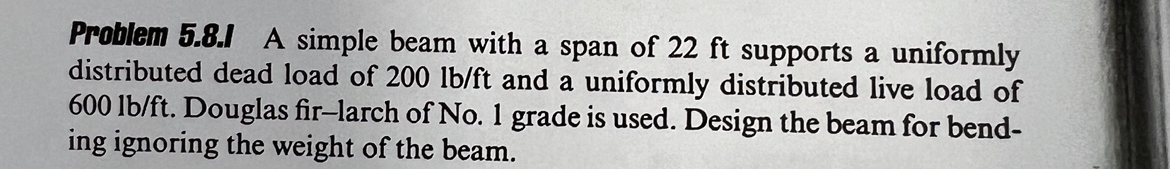 Problem 5 . 8 . I A simple beam with a span of 2