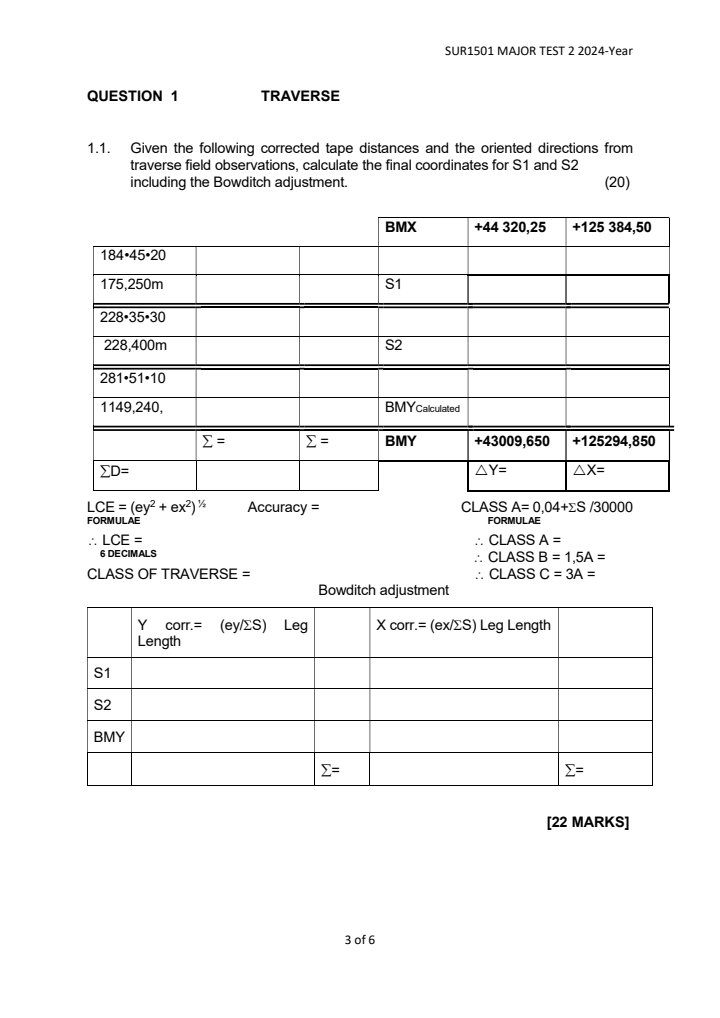 SUR 1 5 0 1 MAJOR TEST 2 2 0 2 4 - Year QUESTION