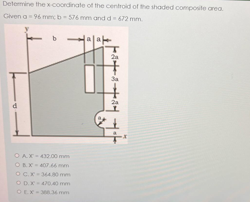 Determine the x - coordinate of the centroid of