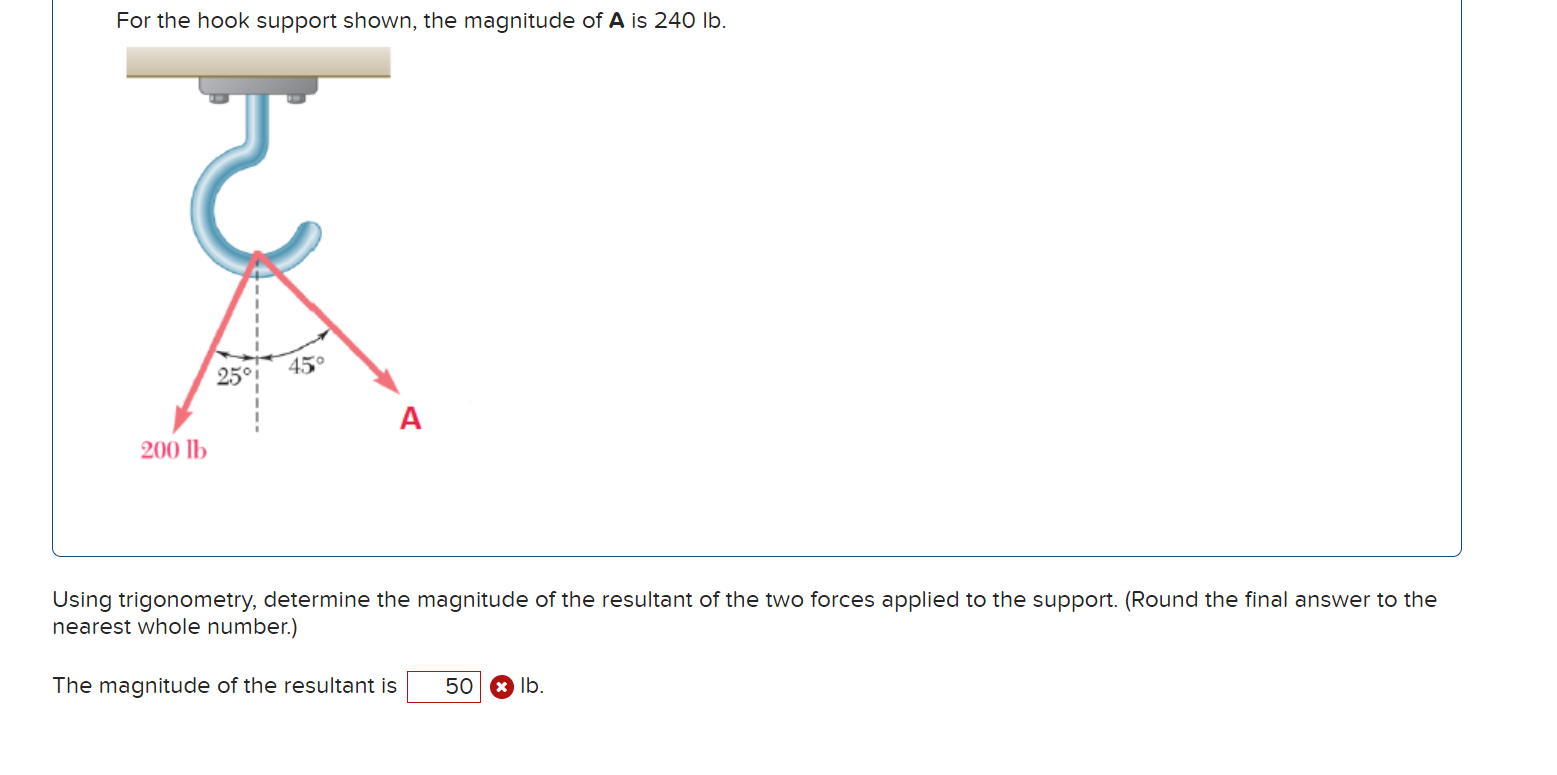 For the hook support shown, the magnitude of A is