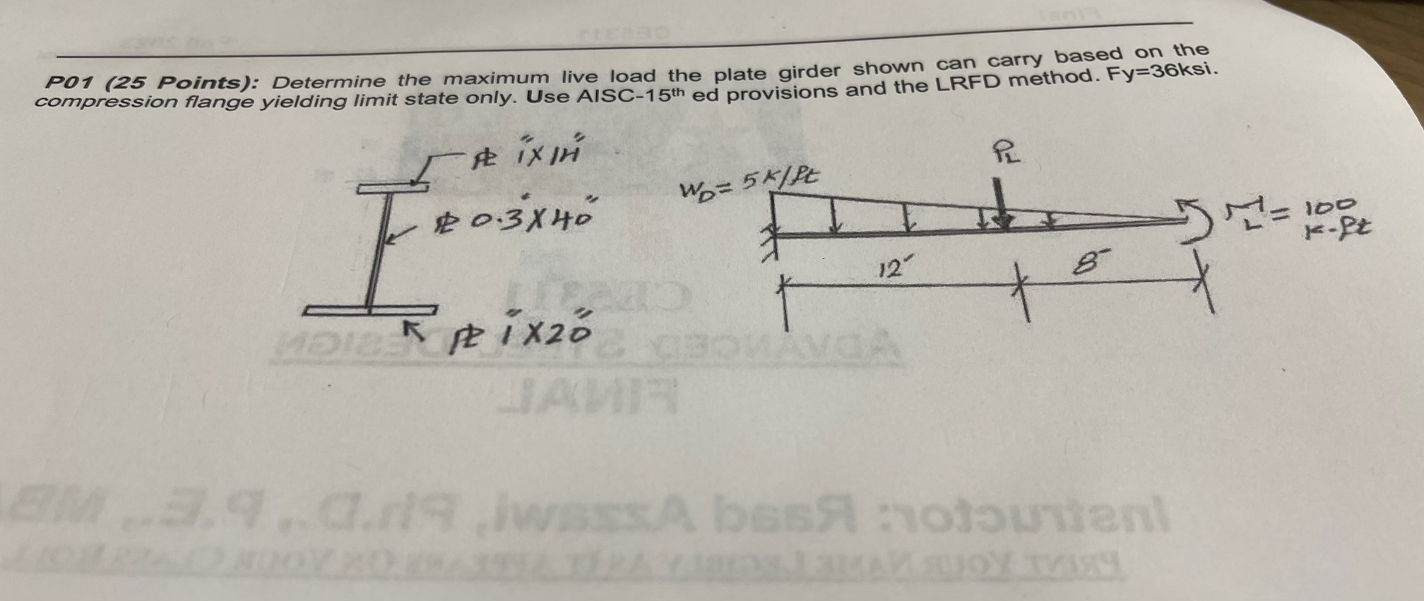 P 0 1 ( 2 5 Points ) : Determine the maximum live