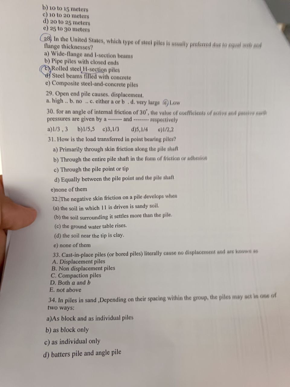 b ) 1 0 to 1 5 meters c ) 1 0 to 2 0 meters d ) 2