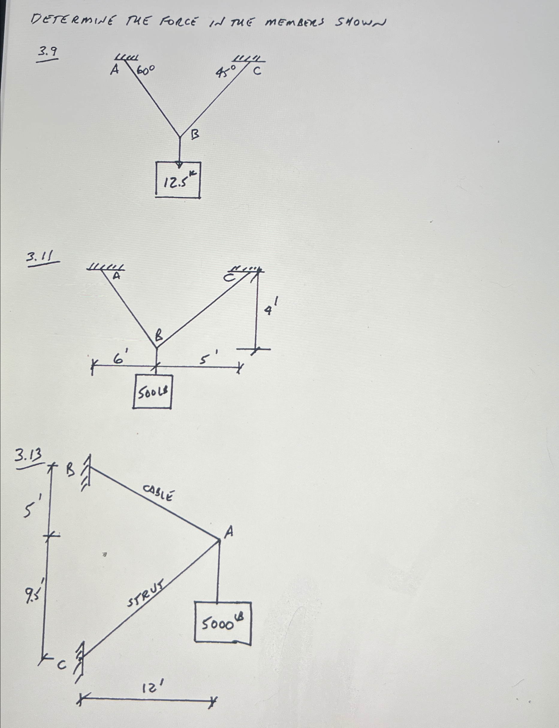 DETERMINE THE FORCE IN THE MEMBEXS SHOWN 3 . 9 3
