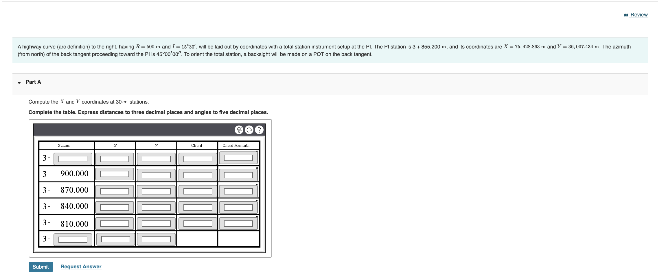 ( from north ) of the back tangent proceeding