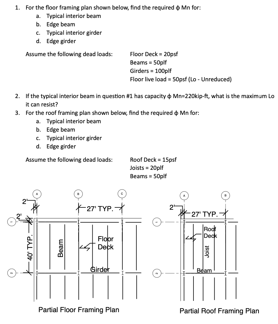 1 . For the floor framing plan shown below, find