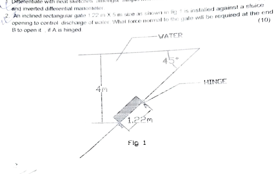 2 . An inclined rectanguiar gate 1 . 2 2 m 5 m