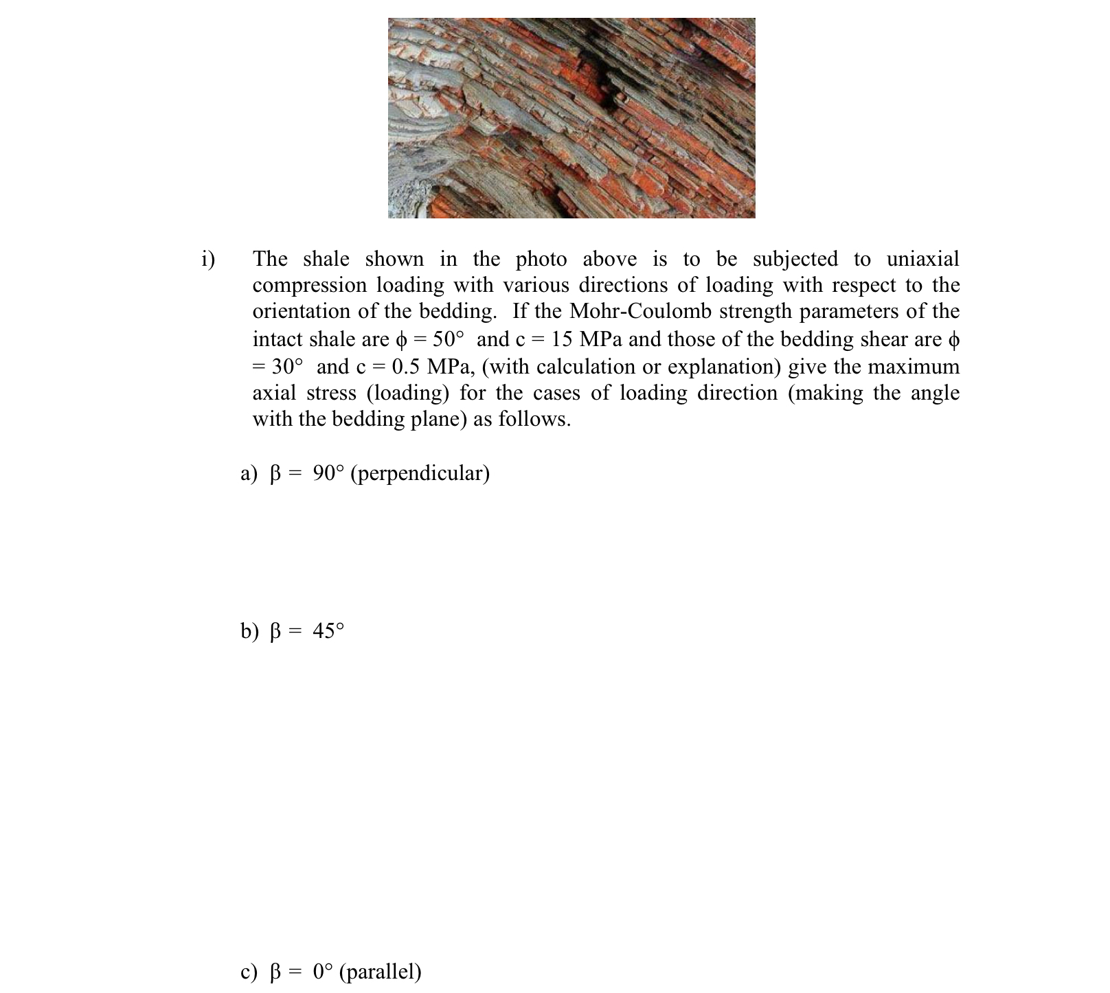 i ) The shale shown in the photo above is to be