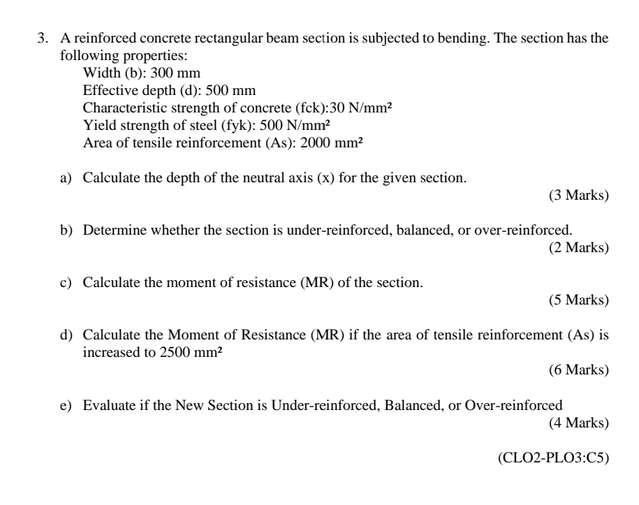 A reinforced concrete rectangular beam section is