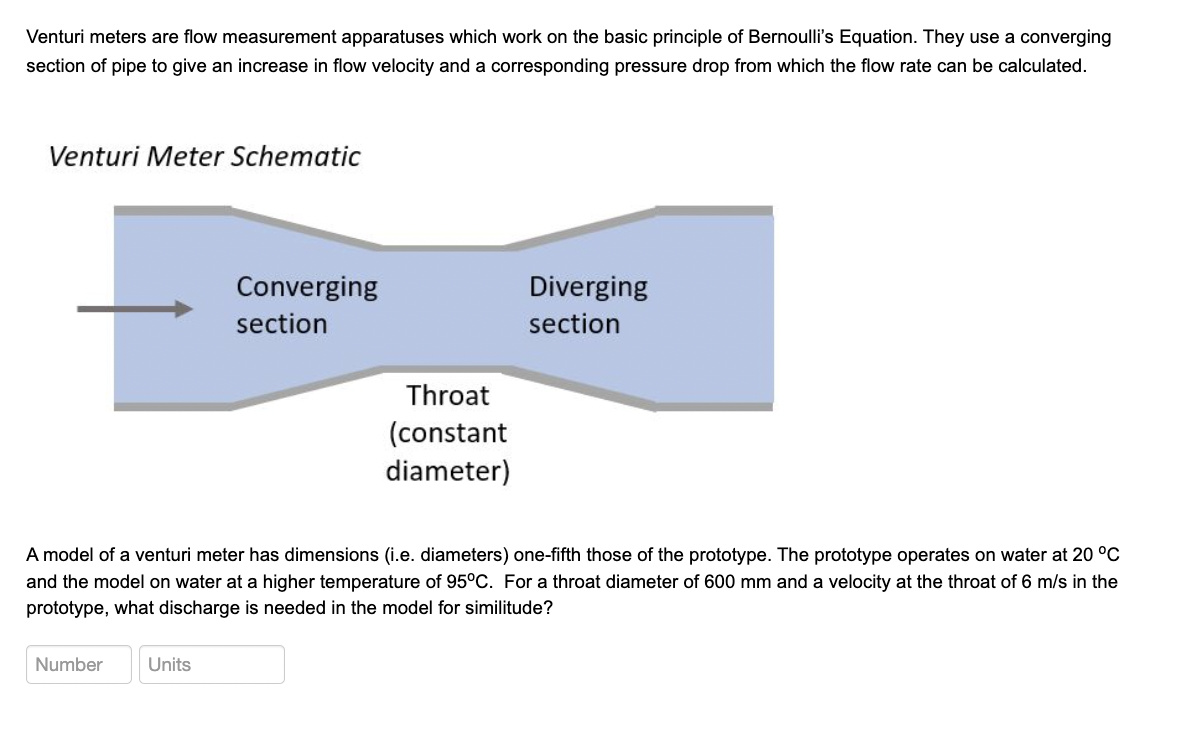 A model of a venturi meter has dimensions ( i . e