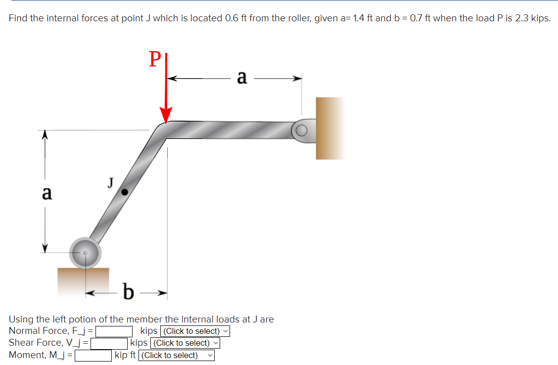 Find the internal forces at point J which is