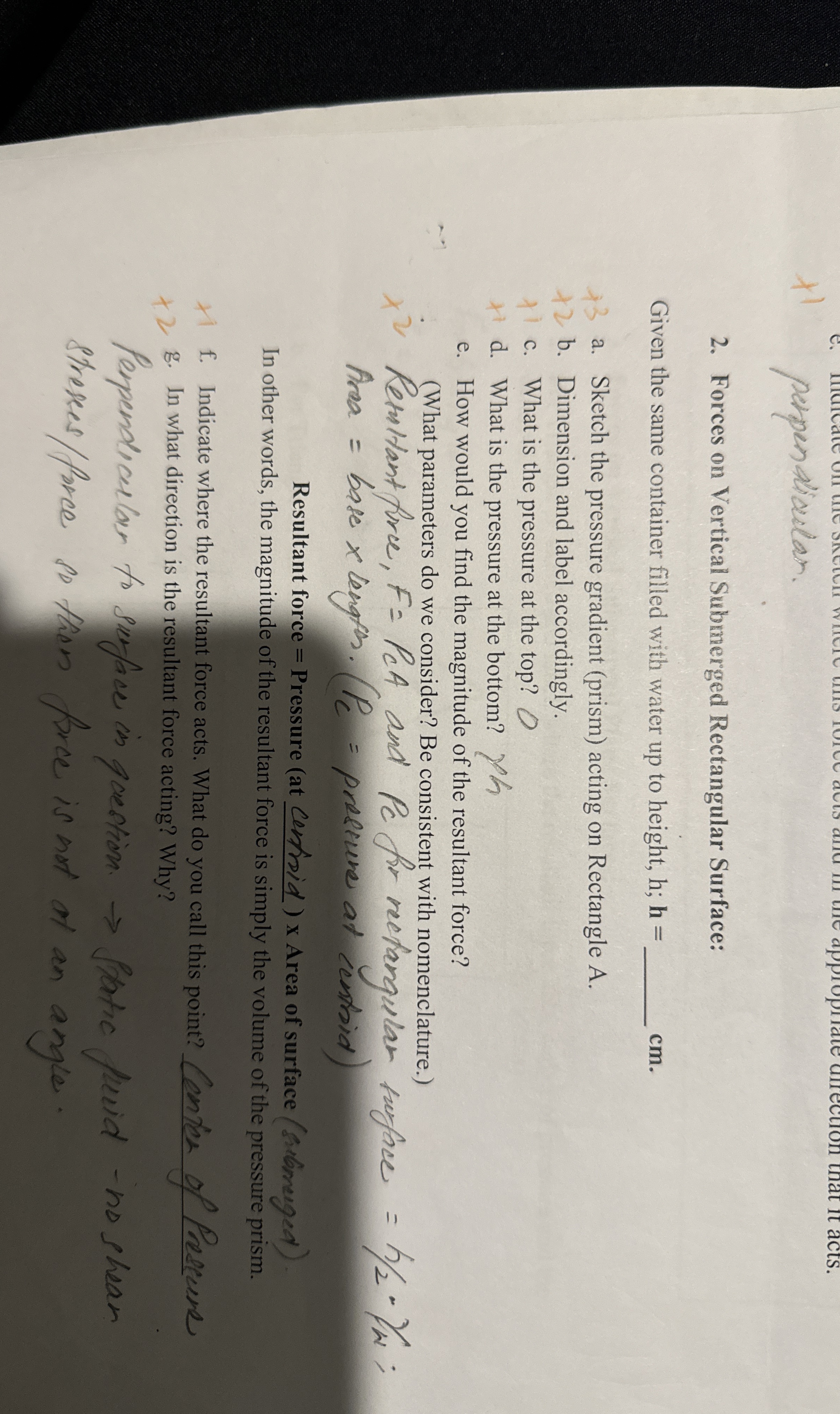 Forces on Vertical Submerged Rectangular Surface: