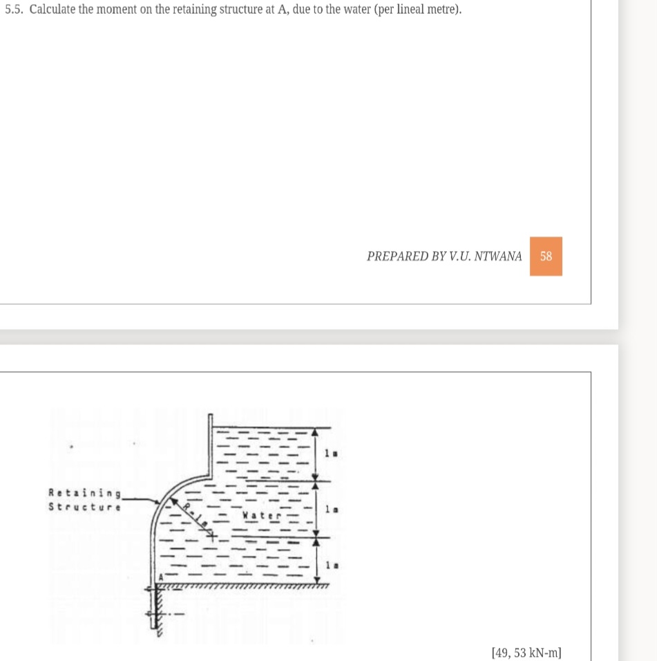 5 . 5 . Calculate the moment on the retaining
