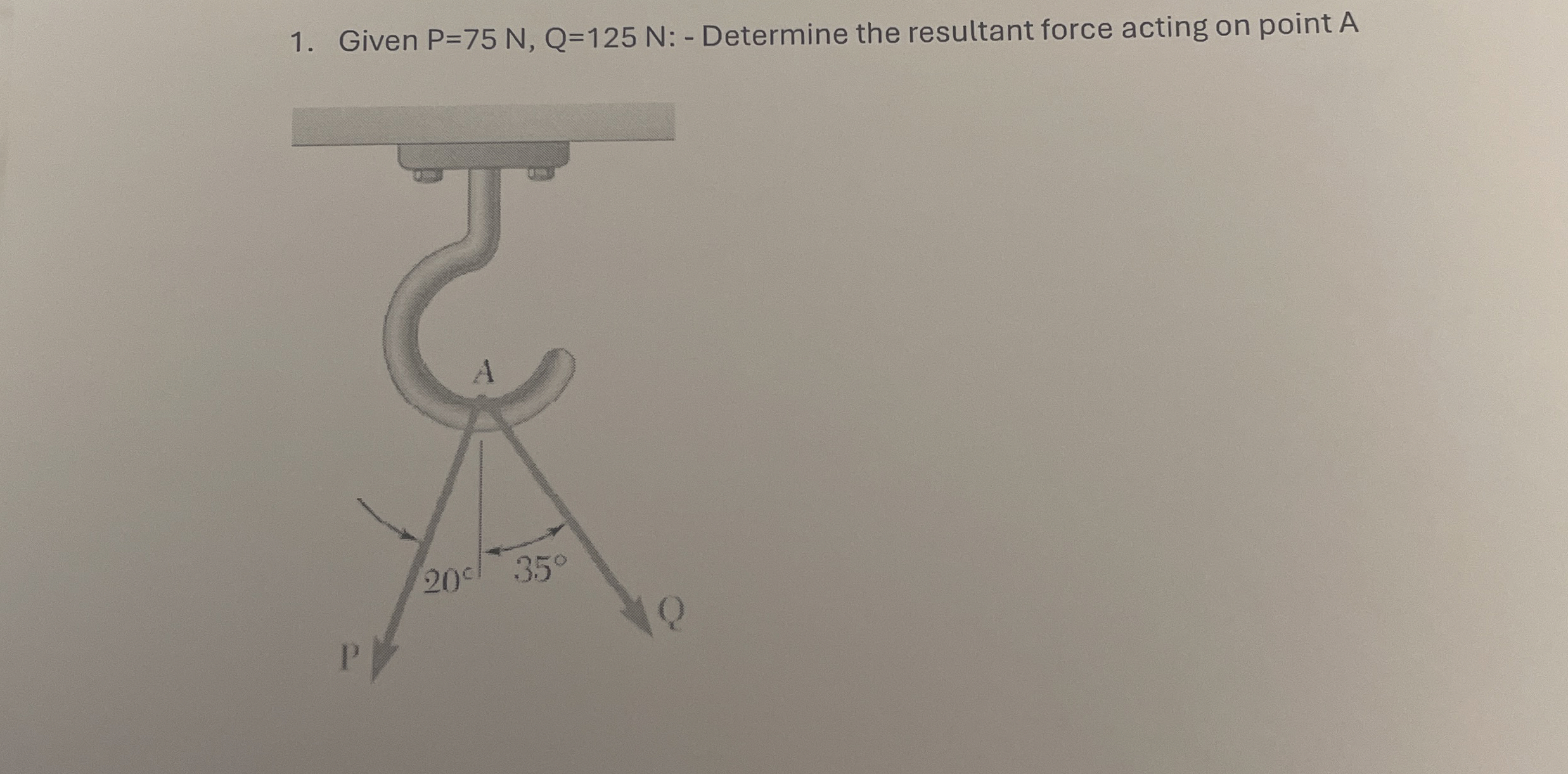 Given P = 7 5 N , Q = 1 2 5 N : - Determine the