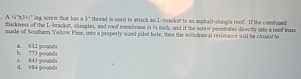 A 1 4 ' ' 1 2 ' ' lag screw that has a 3 ' '