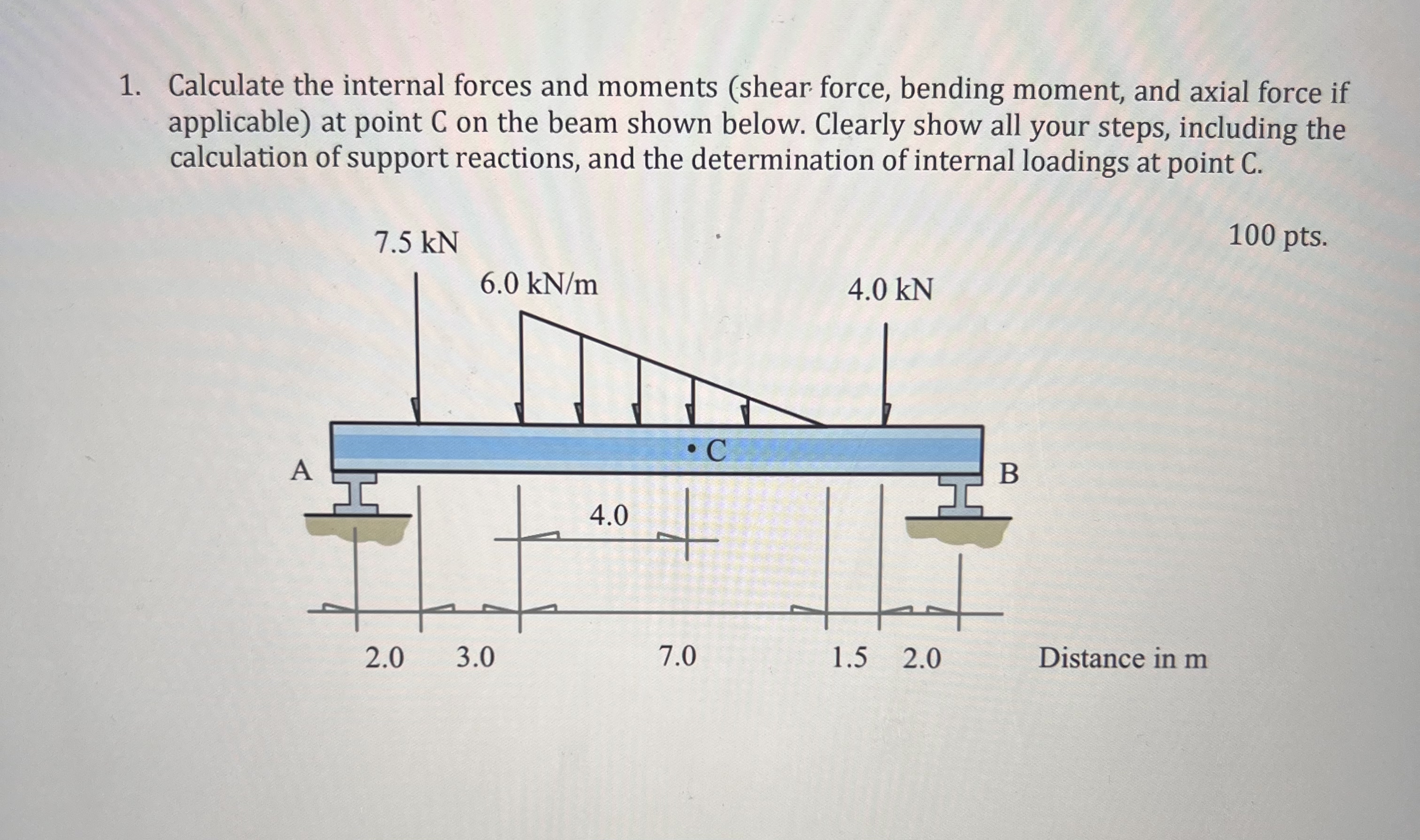 Calculate the internal forces and moments ( shear