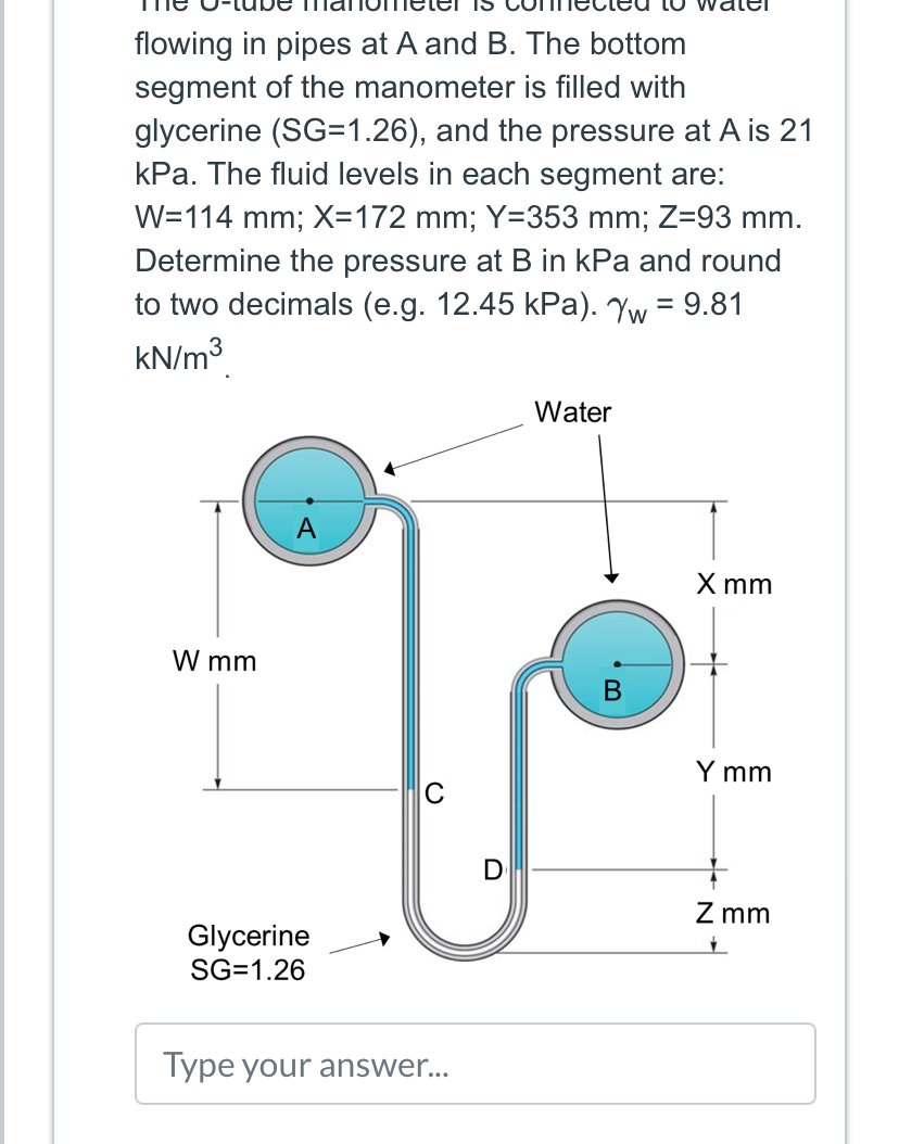 flowing in pipes at A and B . The bottom segment