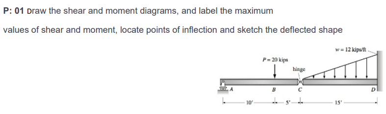 P: 0 1 Draw the shear and moment diagrams, and