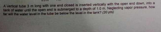 A vertical tube 3 m long with one end closed is