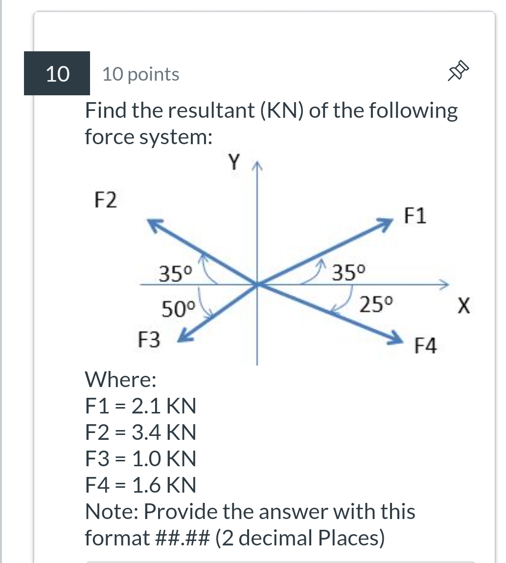 Find the resultant ( K N ) of the following force
