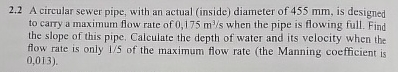 2 . 2 A circular sewer pipe, with an actual (