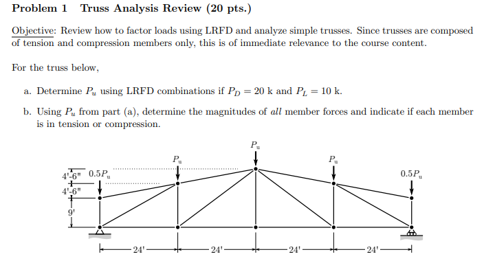 Problem 1 Truss Analysis Review ( 2 0 pts . )