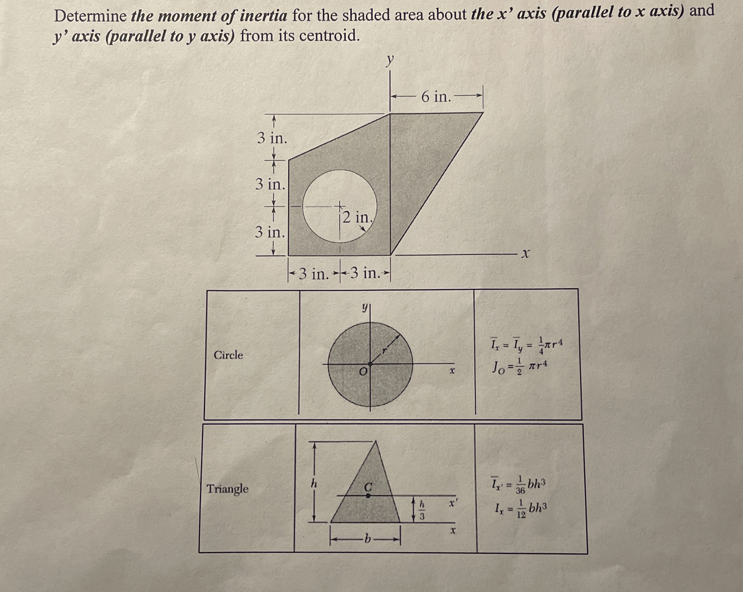 Determine the moment of inertia for the shaded