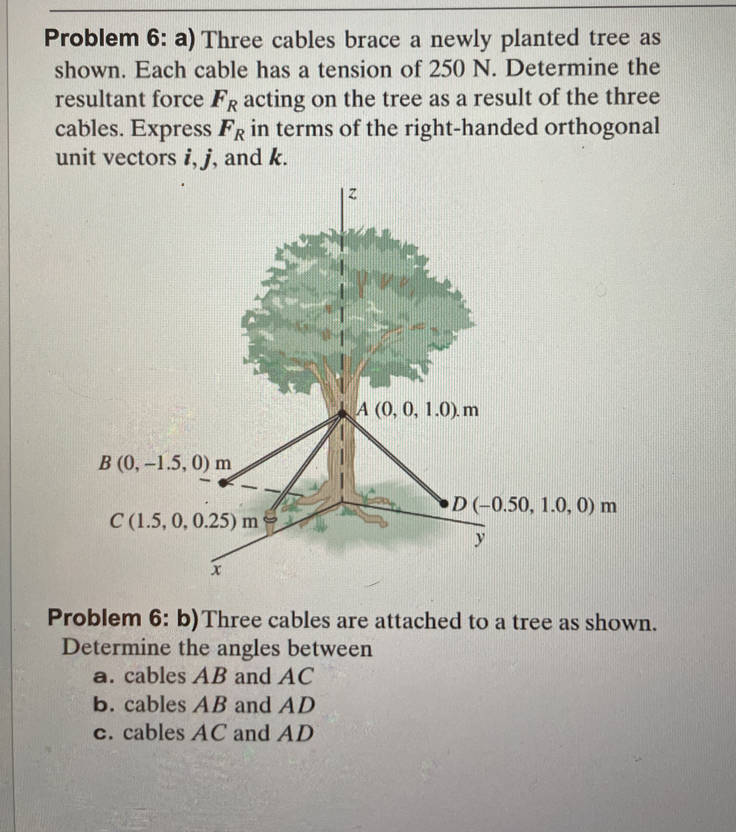 Problem 6 : b ) Three cables are attached to a
