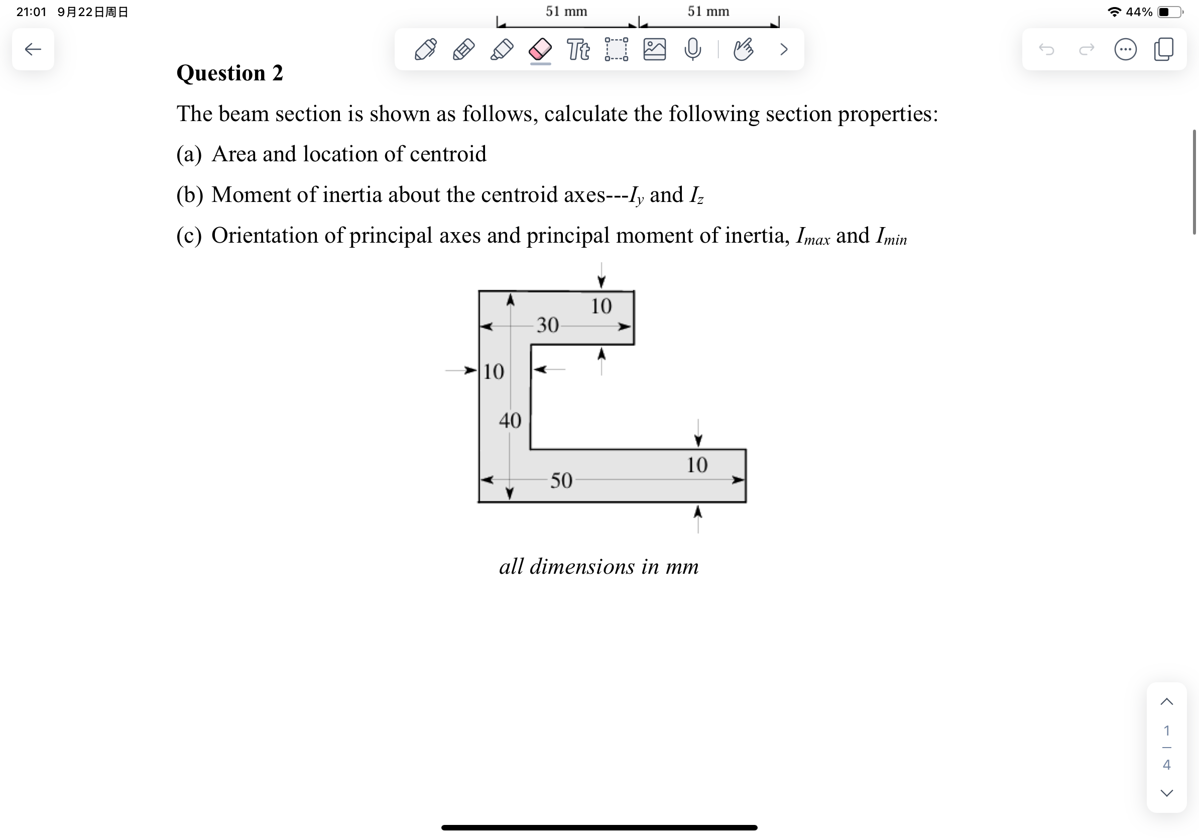 2 1 : 0 1 9 2 2 4 4 % Question 2 The beam section