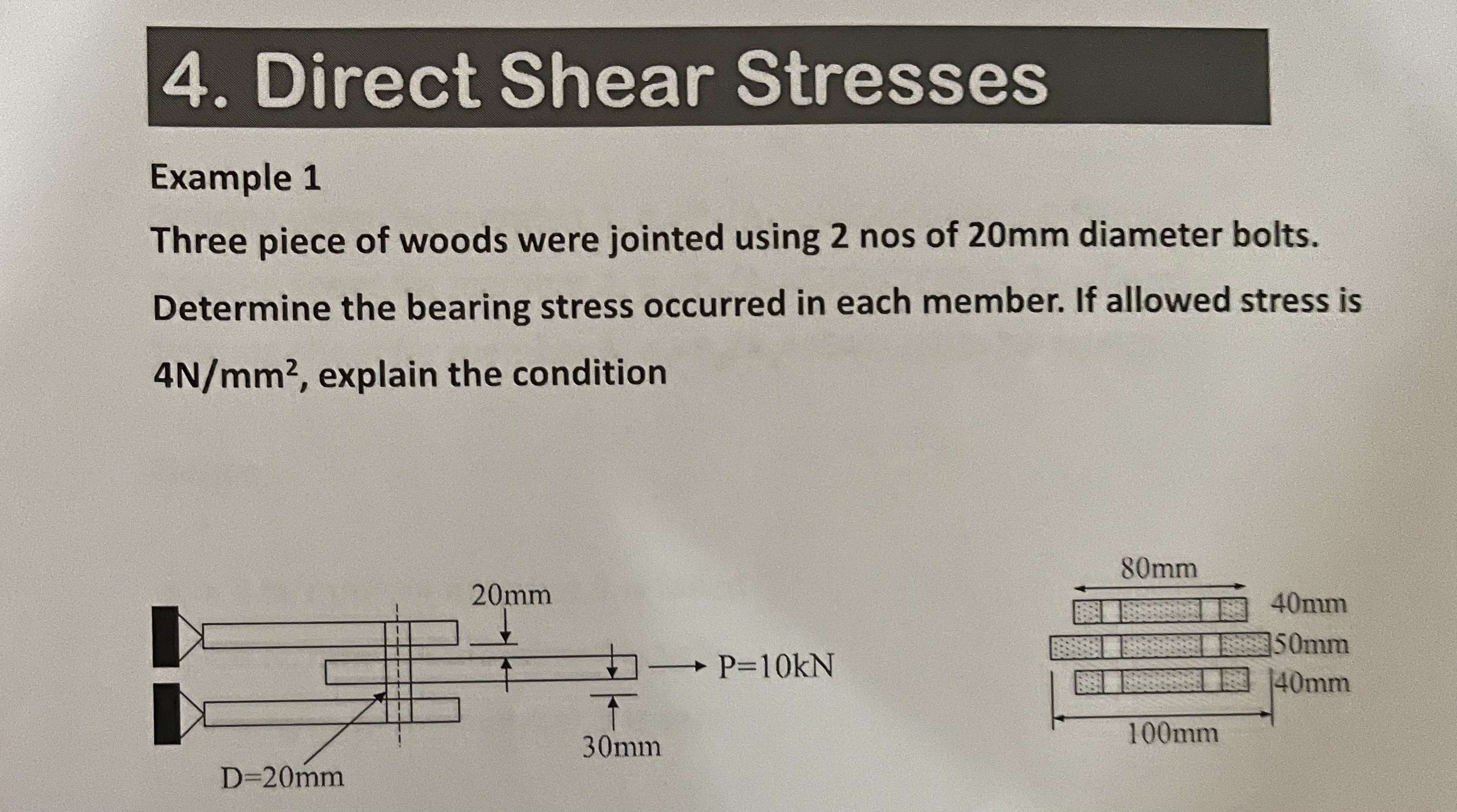 Direct Shear Stresses Example 1 Three piece of