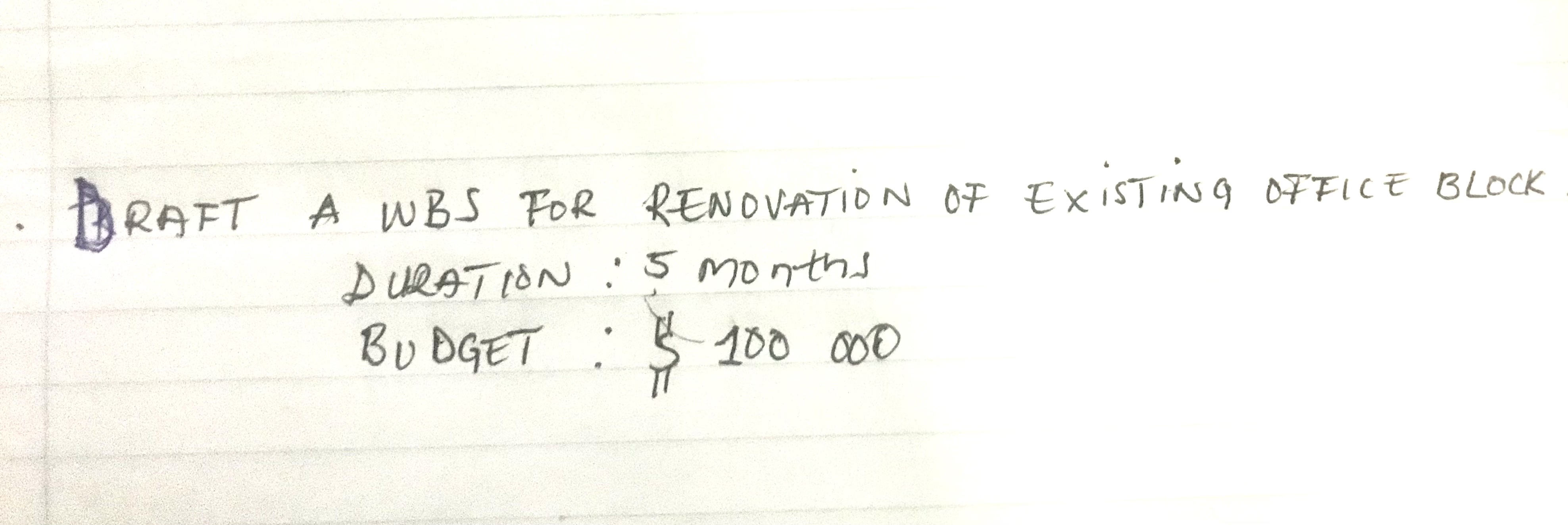 BRAFT A WBS FOR RENOVATION OF OFFICE BLOCK