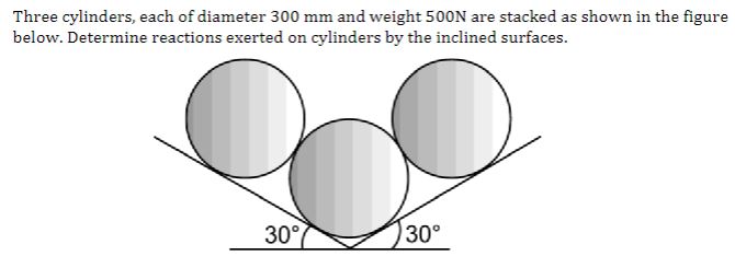 Three cylinders, each of diameter 3 0 0 m m and