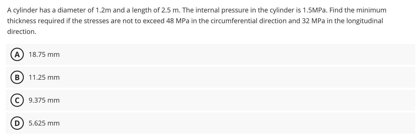 A cylinder has a diameter of 1 . 2 m and a length