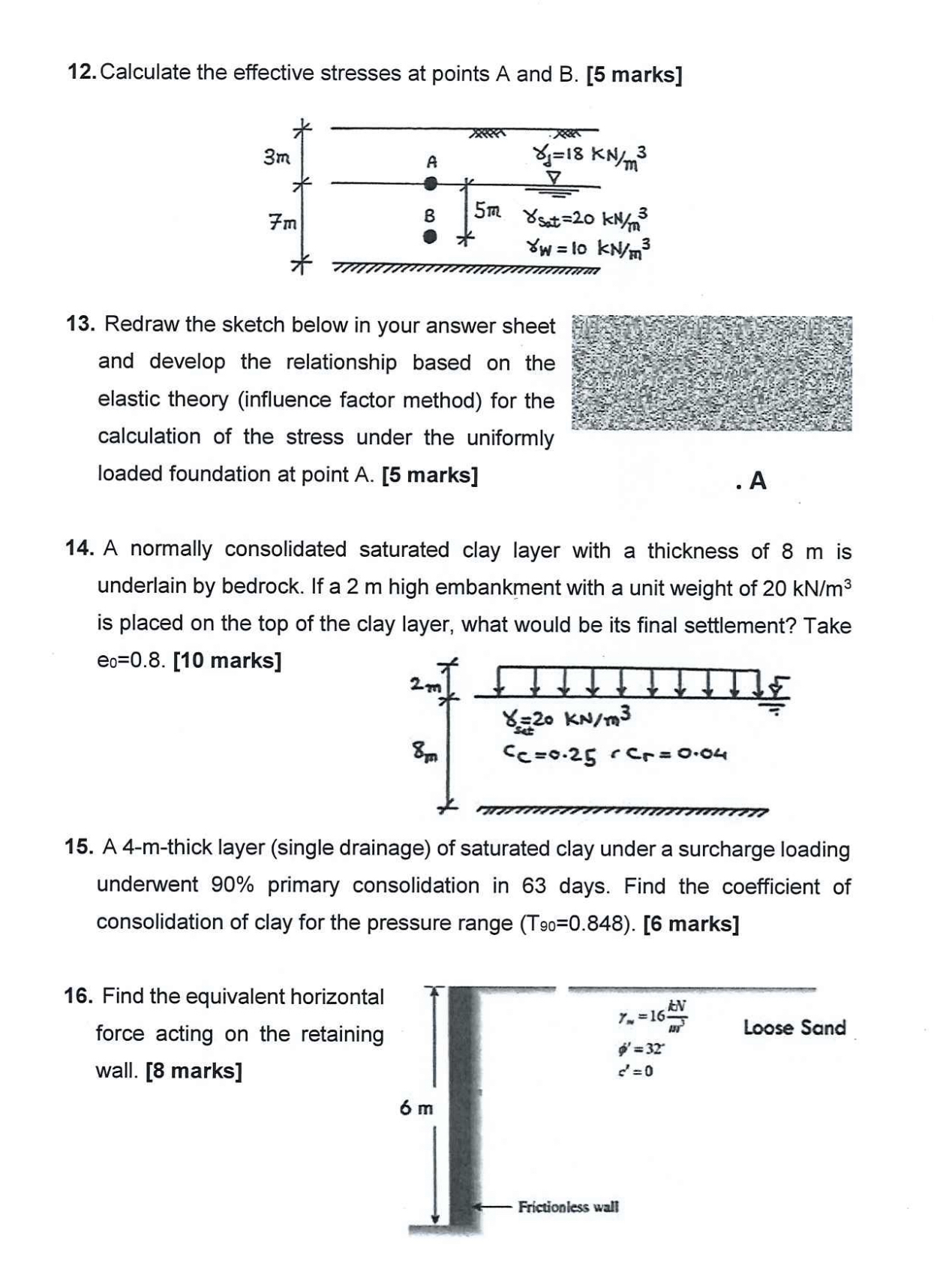 Calculate the effective stresses at points A and