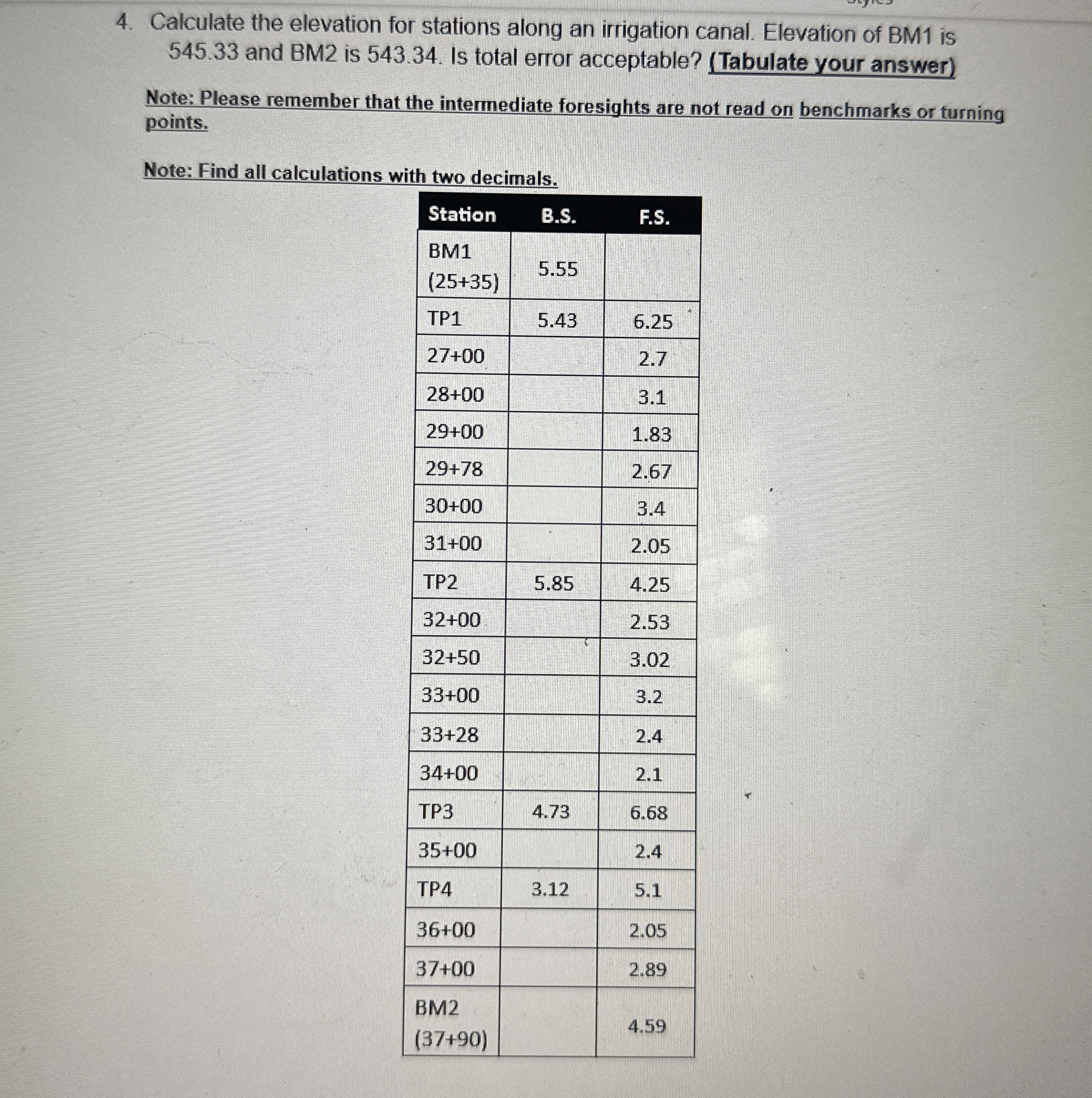 Calculate the elevation for stations along an