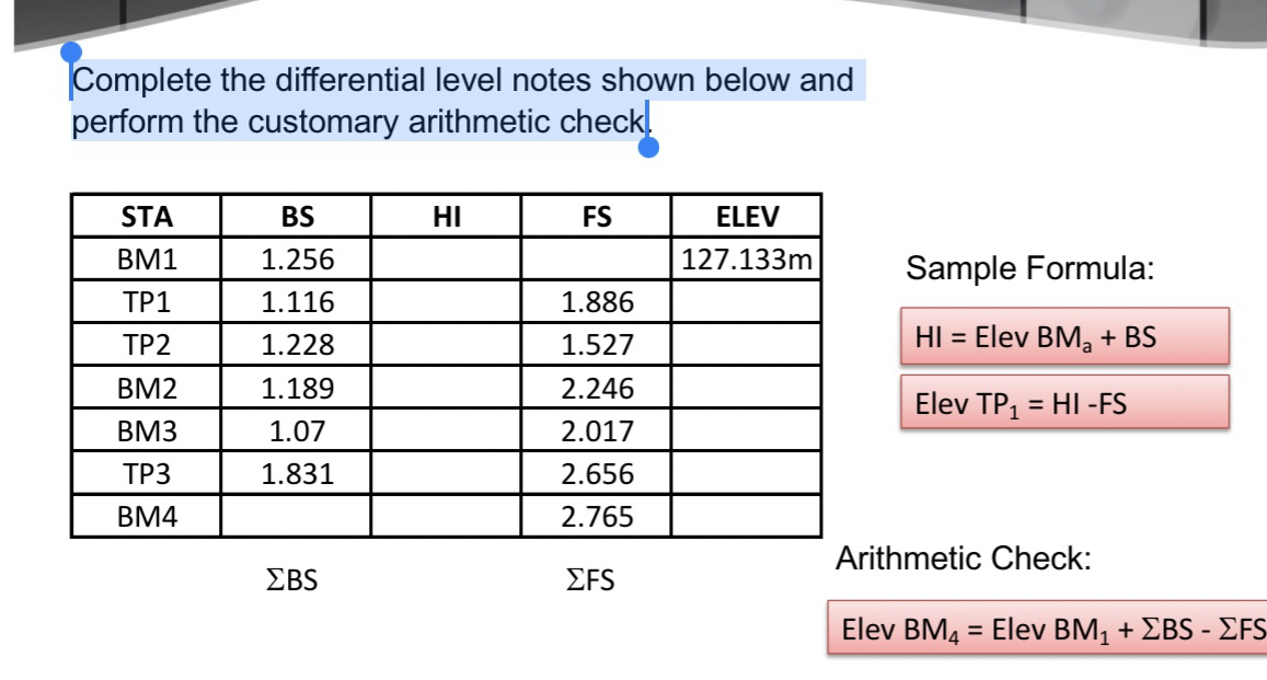 \ ta Complete the differential level notes shown