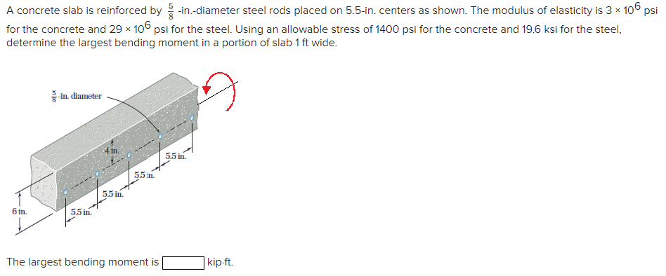 A concrete slab is reinforced by 5 8 - in . -