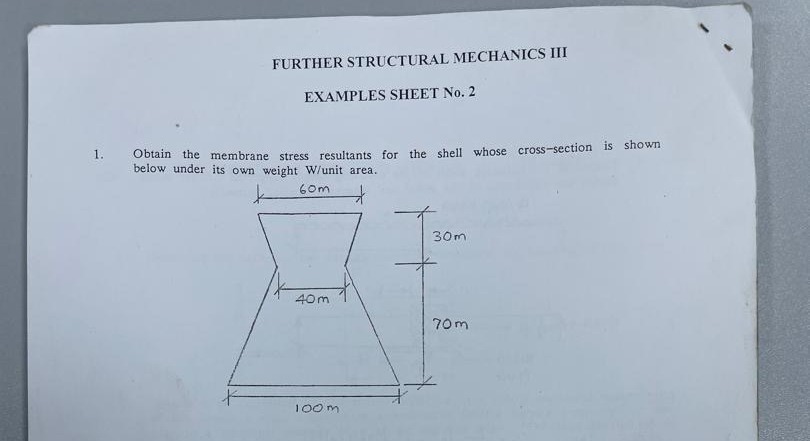 EXAMPLES SHEET No . 2 Obtain the membrane stress