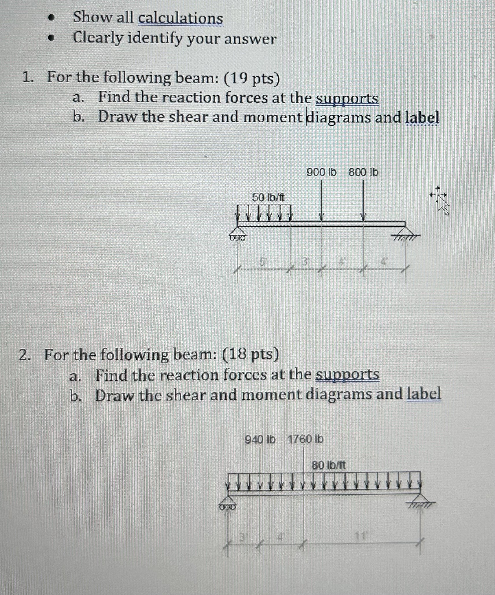 Show all calculations Clearly identify your