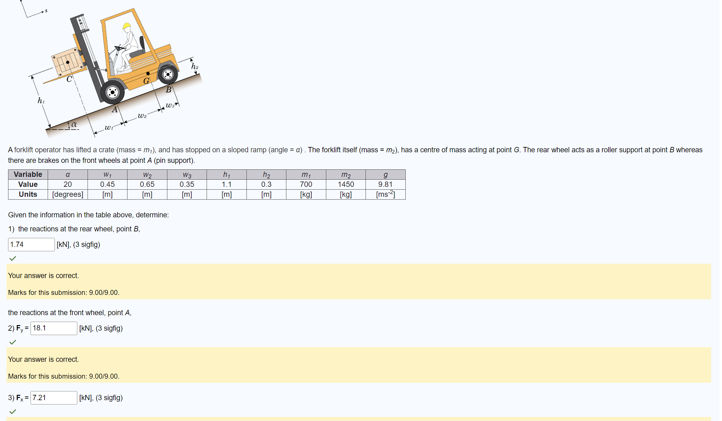 A forklift operator has lifted a crate ( mass = m