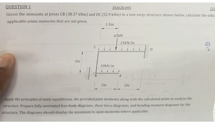 QUESTION 1 DIAGRAMS [ 3 1 Given the moments at