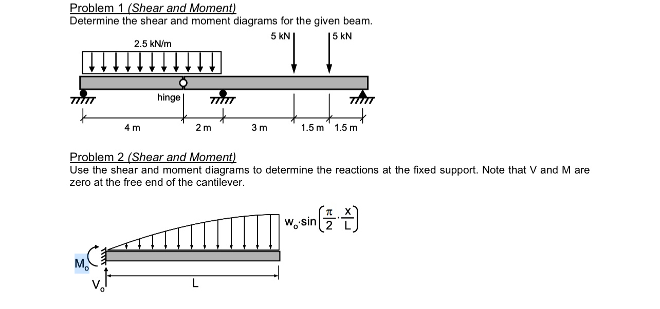 Problem 1 ( Shear and Moment ) Determine the