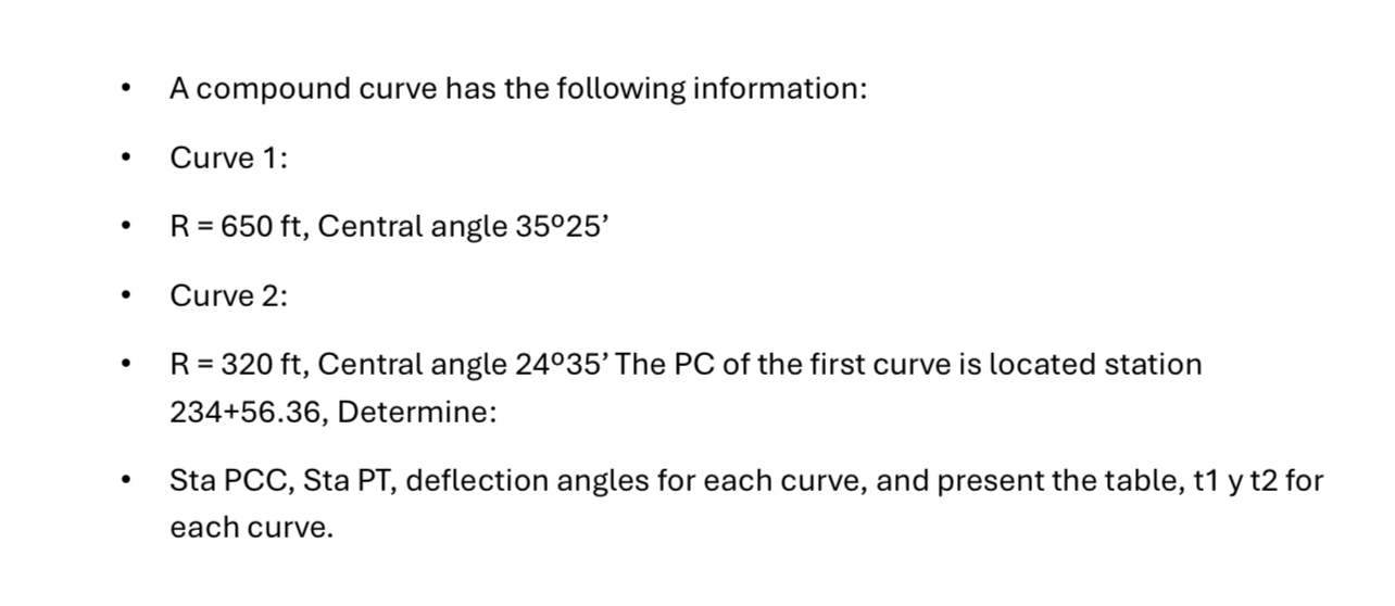 A compound curve has the following information: