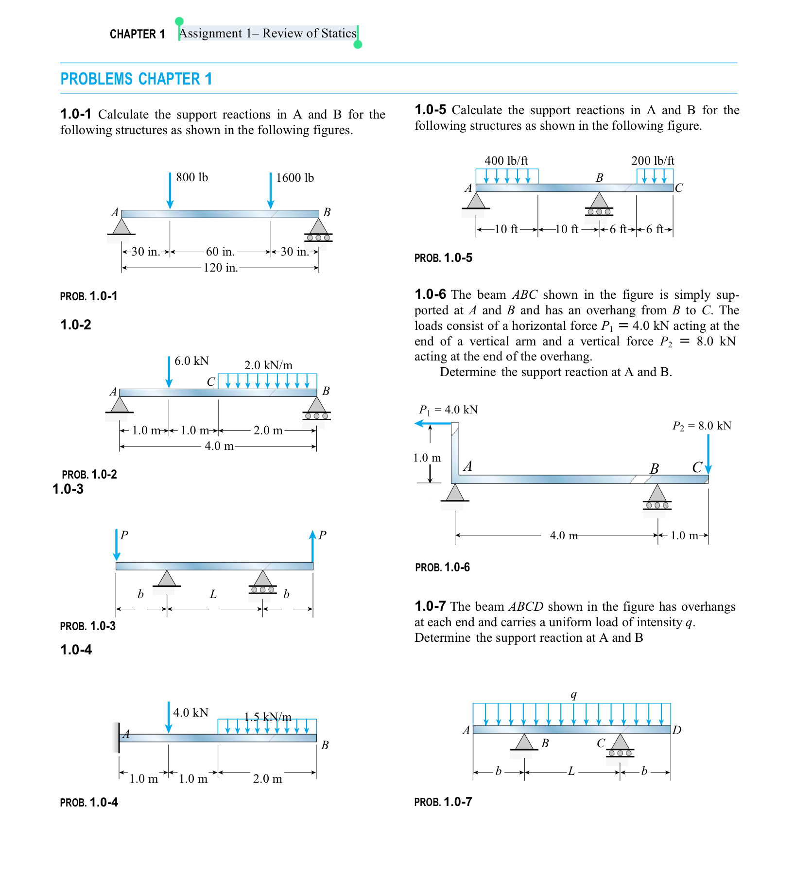 CHAPTER 1 Assignment 1 - Review of Statics